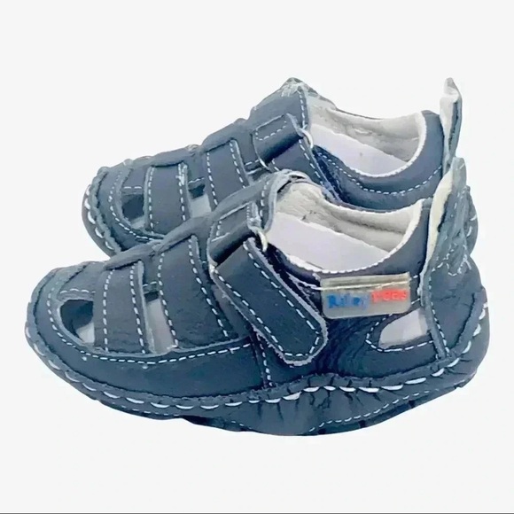 RILEYROOS SANDALS 3-6 MONTHS CHESSIE NAVY BABY WALKERS CLOSED TOE LEATHER SHOES - Picture 1 of 15